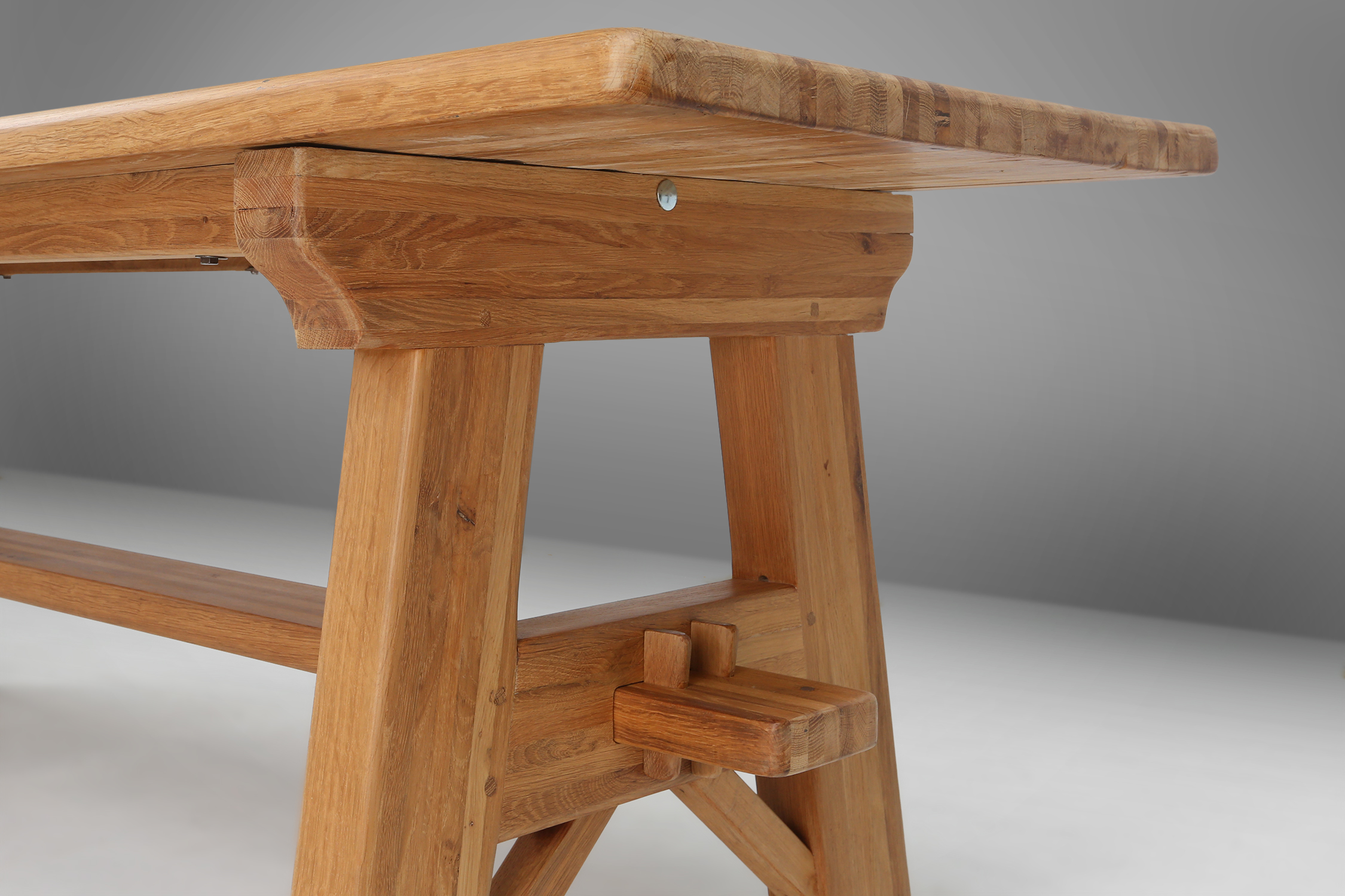 Mid-century brutalist dining table in solid oak, France ca. 1960thumbnail